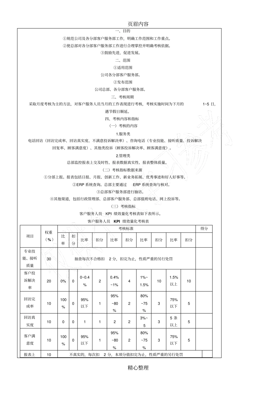 客户服务相关岗位人员KPI绩效量化考核指标一览_第2页