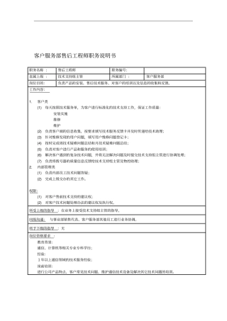 客户服务部售后工程师岗位职责4