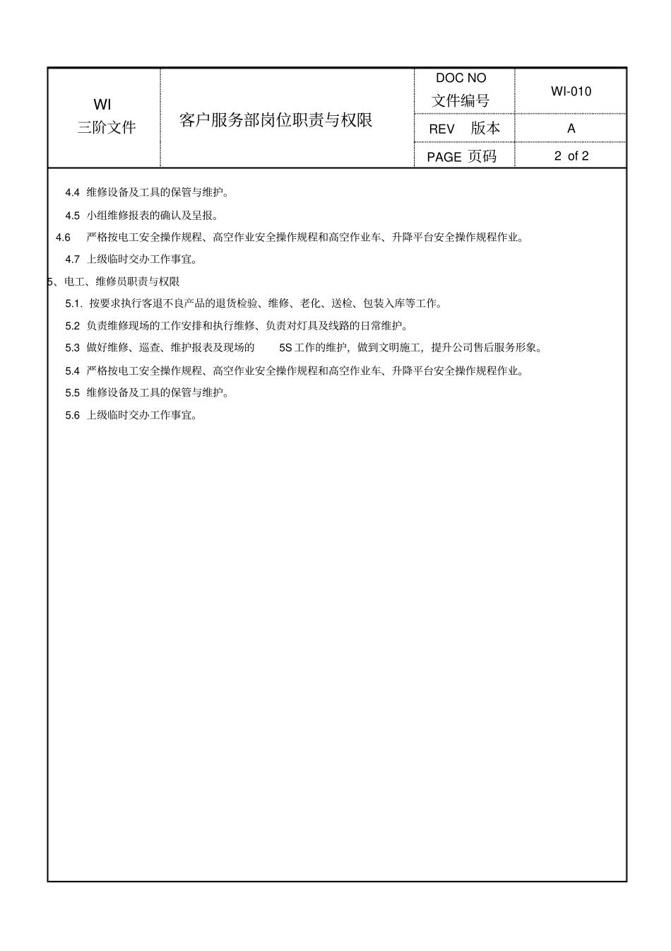 客户服务部岗位职责与权限_第2页