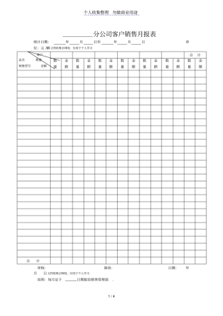 客户销售月报表