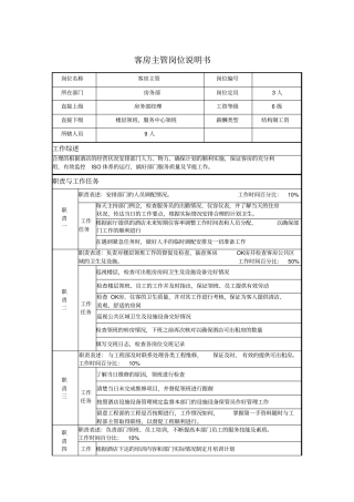 客房主管岗位说明书