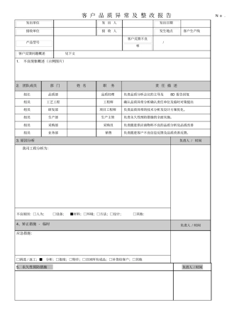 客诉品质异常及整改报告表