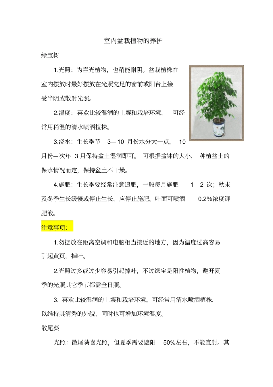 室内盆栽植物的养护分析_第1页