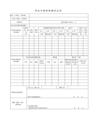 室内空调空气参数测试记录