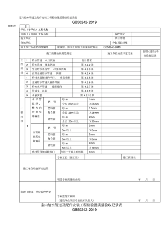 室内给水管道及配件安装工程检验批质量验收记录表-2019年精选文档