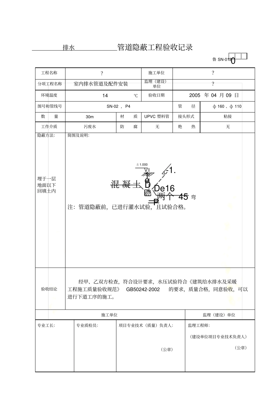 室内给水管道隐蔽工程验收记录表_第3页