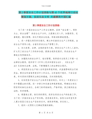 第2季度安全工作计划表格与第45个世界地球日活动策划方案：促进生态文明