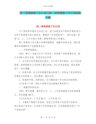 第二季度销售工作计划与第二季度销售工作计划表格汇编
