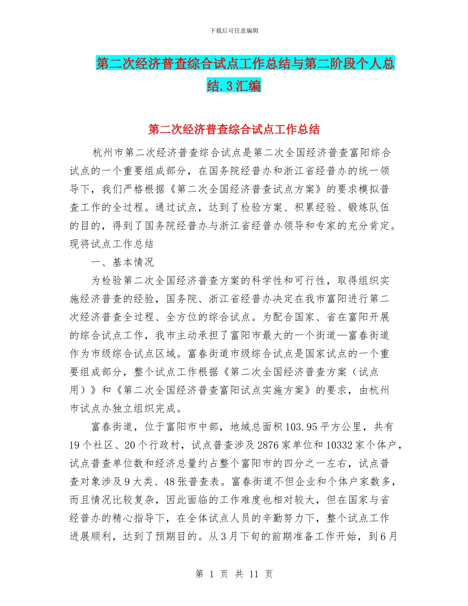 第二次经济普查综合试点工作总结与第二阶段个人总结.3汇编_第1页
