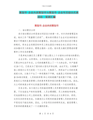 策划书-企业内训策划书与策划书-企业年庆综合庆典活动一览表汇编
