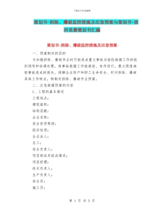 策划书-拆除、爆破监控措施及应急预案与策划书-拔河比赛策划书汇编