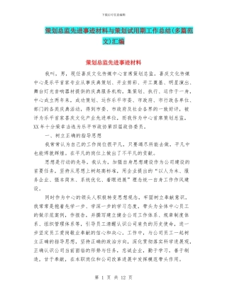 策划总监先进事迹材料与策划试用期工作总结汇编