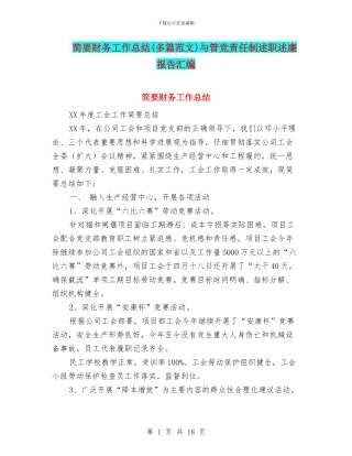 简要财务工作总结与管党责任制述职述廉报告汇编