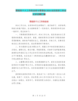 简短的个人工作的总结与管委会2024全区经济工作会议讲话稿汇编