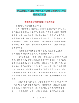 管道防腐公司团委2024年工作总结与箱管2024年度总结范文汇编