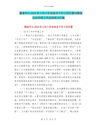 粮食中心2024年上年工作总结及下年工作打算与粮食企业年度工作总结范文汇编