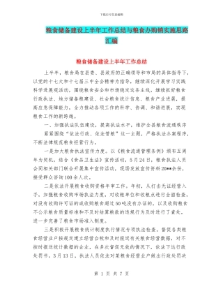 粮食储备建设上半年工作总结与粮食办购销实施思路汇编