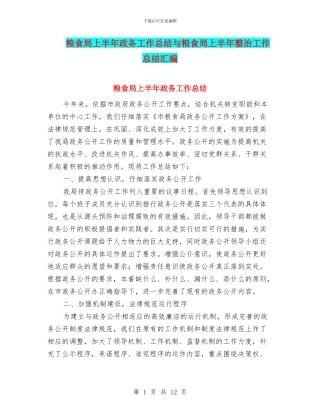 粮食局上半年政务工作总结与粮食局上半年整治工作总结汇编