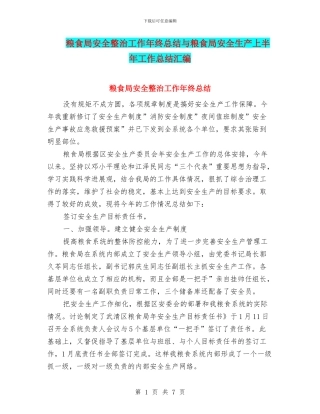 粮食局安全整治工作年终总结与粮食局安全生产上半年工作总结汇编