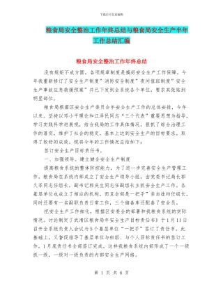 粮食局安全整治工作年终总结与粮食局安全生产半年工作总结汇编