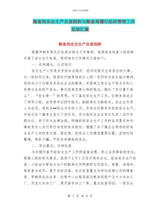 粮食局安全生产自查剖析与粮食局履行经济管理工作总结汇编