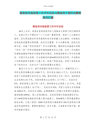 粮食局市场监管工作半年总结与粮食局干部作风整顿意见汇编