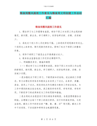 粮食局整风提效工作意见与粮食局文明创建工作总结汇编