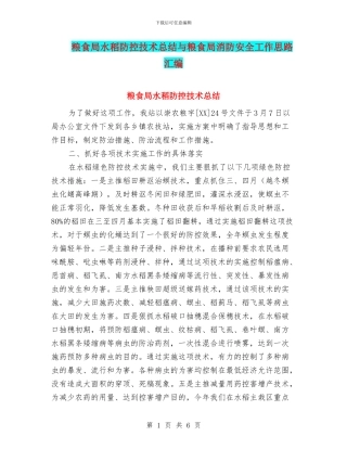 粮食局水稻防控技术总结与粮食局消防安全工作思路汇编