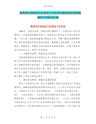 粮食局行政执法大队股室工作总结与粮食局行政效能建设工作意见汇编