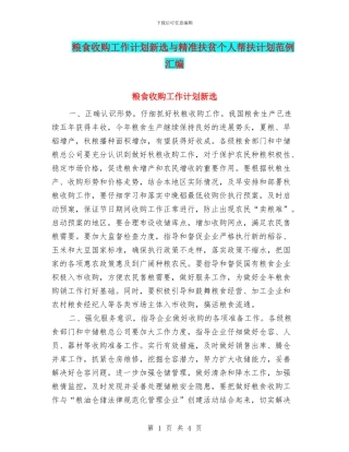 粮食收购工作计划新选与精准扶贫个人帮扶计划范例汇编