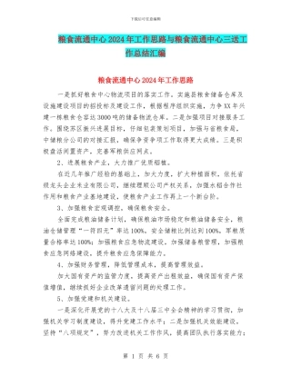 粮食流通中心2024年工作思路与粮食流通中心三送工作总结汇编