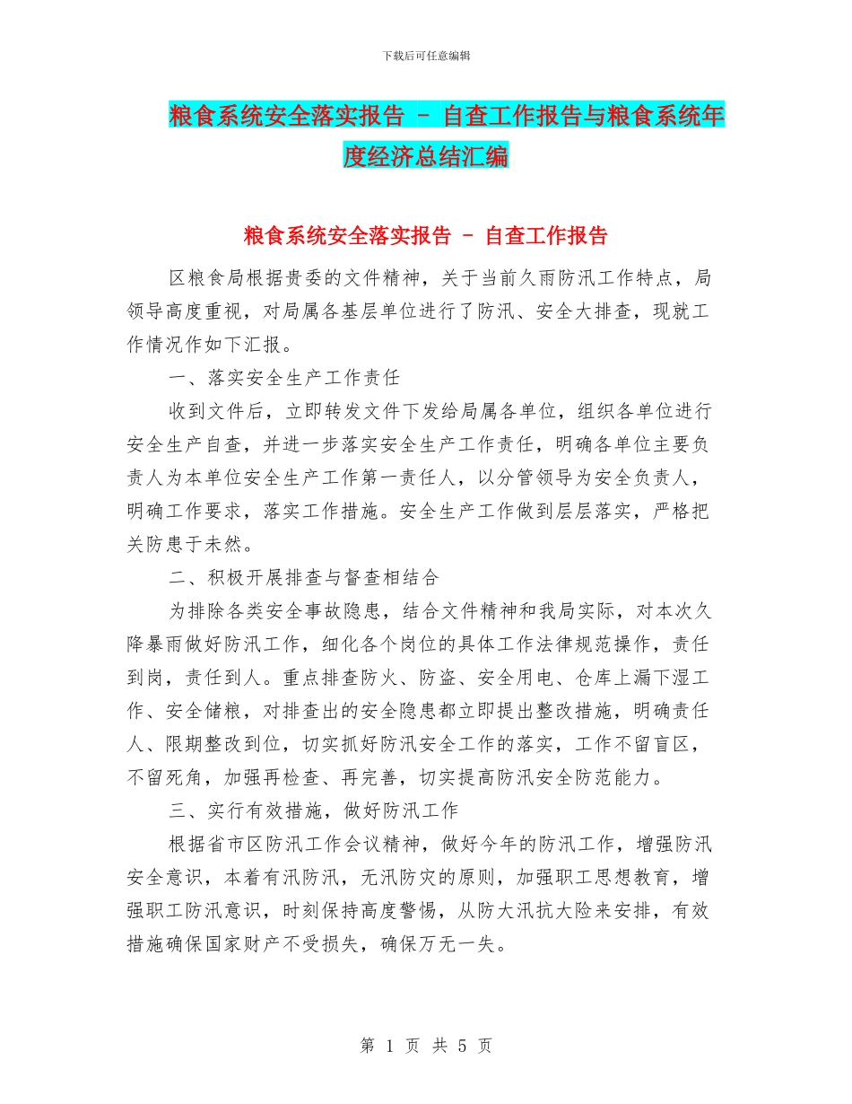 粮食系统安全落实报告_第1页