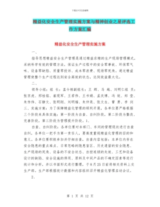 精益化安全生产管理实施方案与精神创业之星评选工作方案汇编