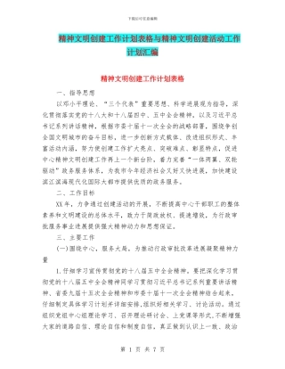 精神文明创建工作计划表格与精神文明创建活动工作计划汇编