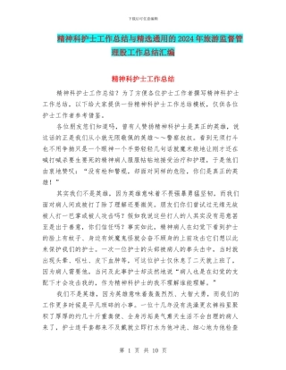 精神科护士工作总结与精选通用的2024年旅游监督管理股工作总结汇编