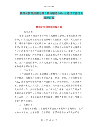 精细化管理实施方案3篇与精选2024业务员工作计划模板汇编