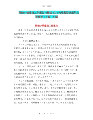 精细小镇建设工作报告与精选2024先进基层党组织主要事迹汇编