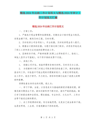 精选2024年出纳工作计划范文与精选2024年审计工作计划选文汇编