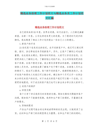 精选业务助理工作计划范文与精选业务员工作计划范文汇编