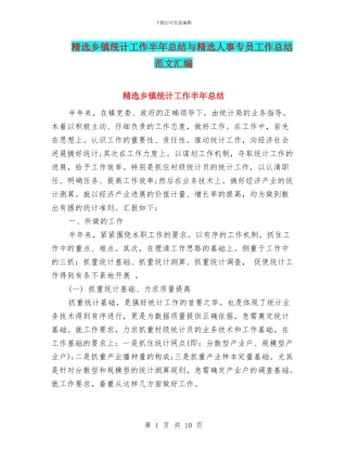 精选乡镇统计工作半年总结与精选人事专员工作总结范文汇编
