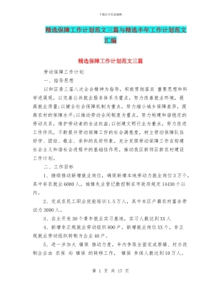 精选保障工作计划范文三篇与精选半年工作计划范文汇编