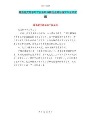 精选党支部半年工作总结与精选全陪导游工作总结汇编