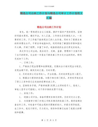 精选公司出纳工作计划与精选公司审计工作计划范文汇编