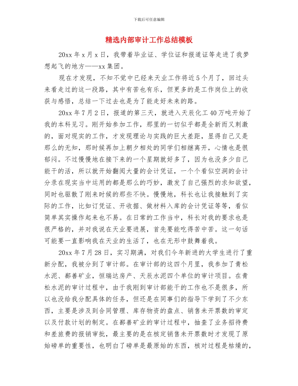 精选内科护士长年终工作总结与精选内部审计工作总结模板汇编_第3页