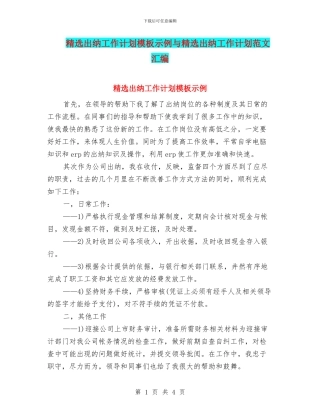 精选出纳工作计划模板示例与精选出纳工作计划范文汇编