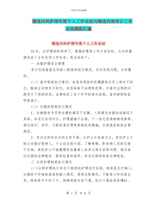 精选内科护理年度个人工作总结与精选内部审计工作总结模板汇编