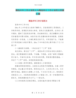 精选半年工作计划范文与精选审计工作计划范文四篇汇编