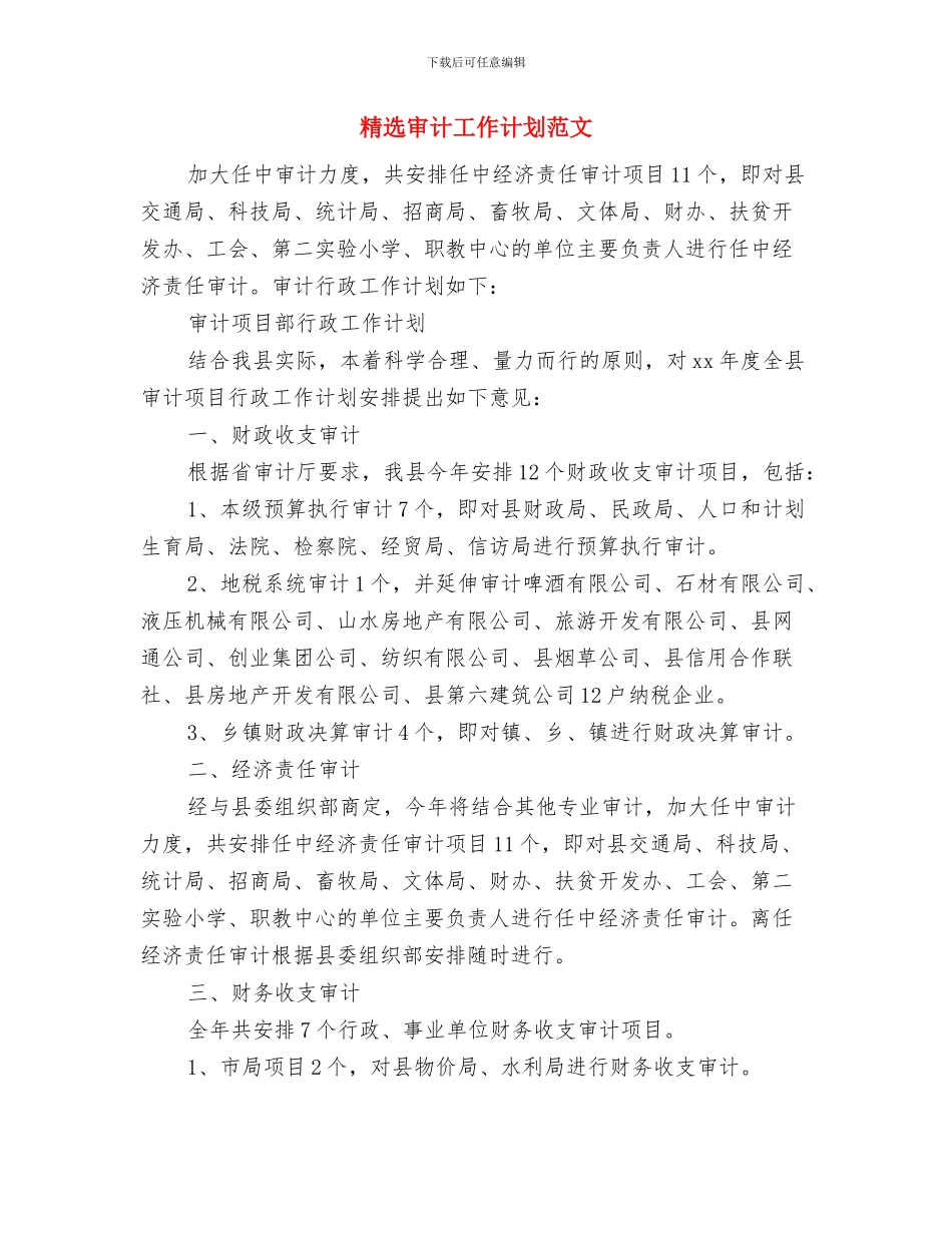 精选实施工程师工作计划与精选审计工作计划范文汇编_第3页