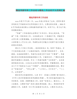 精选导游年终工作总结与精选工作总结开头范例汇编