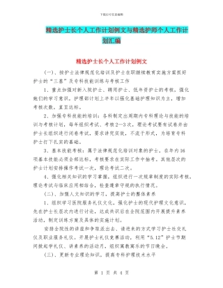 精选护士长个人工作计划例文与精选护师个人工作计划汇编